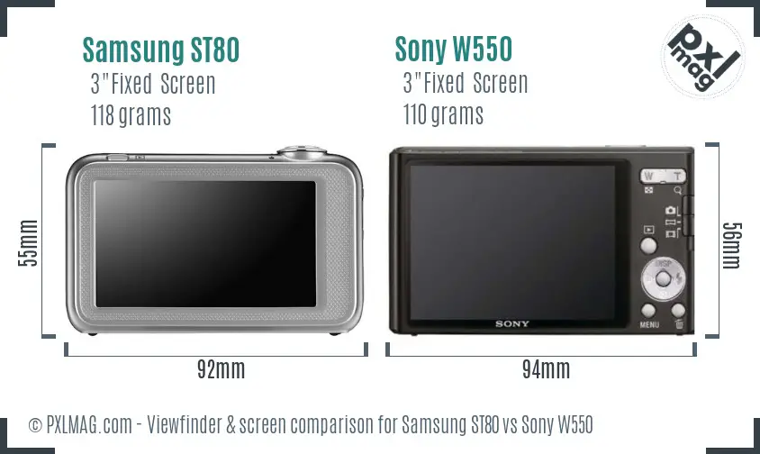 Samsung ST80 vs Sony W550 Screen and Viewfinder comparison