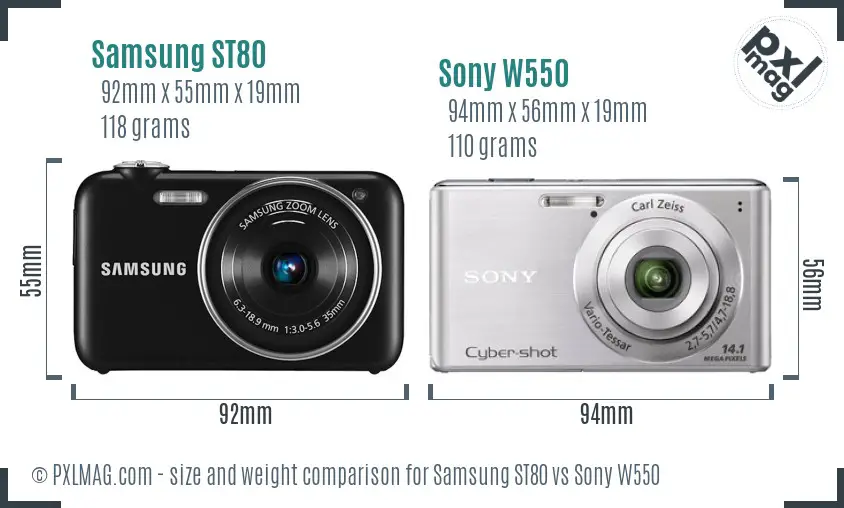 Samsung ST80 vs Sony W550 size comparison
