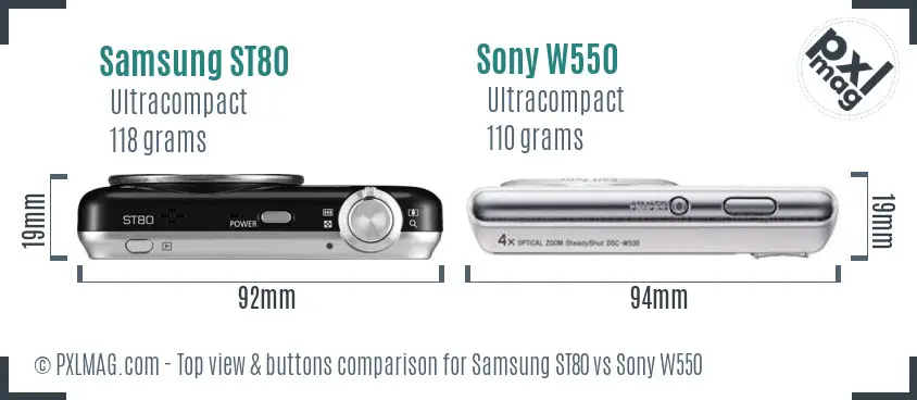 Samsung ST80 vs Sony W550 top view buttons comparison