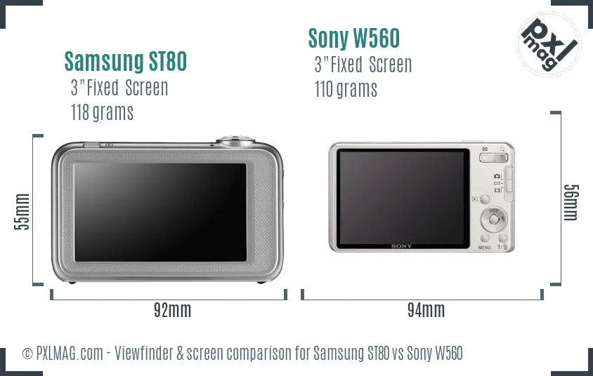 Samsung ST80 vs Sony W560 Screen and Viewfinder comparison