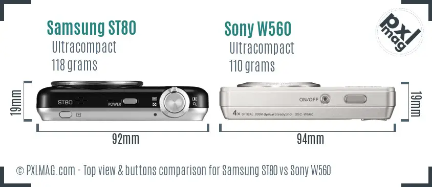Samsung ST80 vs Sony W560 top view buttons comparison