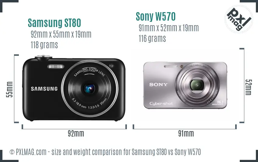 Samsung ST80 vs Sony W570 size comparison