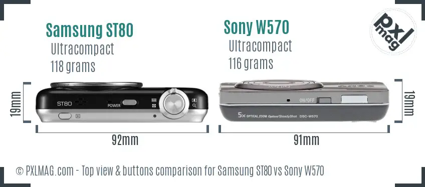 Samsung ST80 vs Sony W570 top view buttons comparison