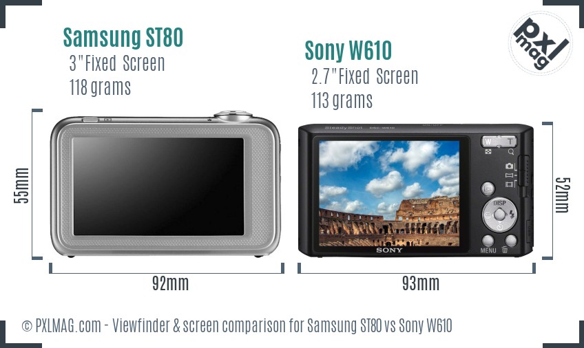 Samsung ST80 vs Sony W610 Screen and Viewfinder comparison