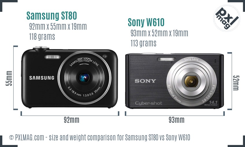 Samsung ST80 vs Sony W610 size comparison