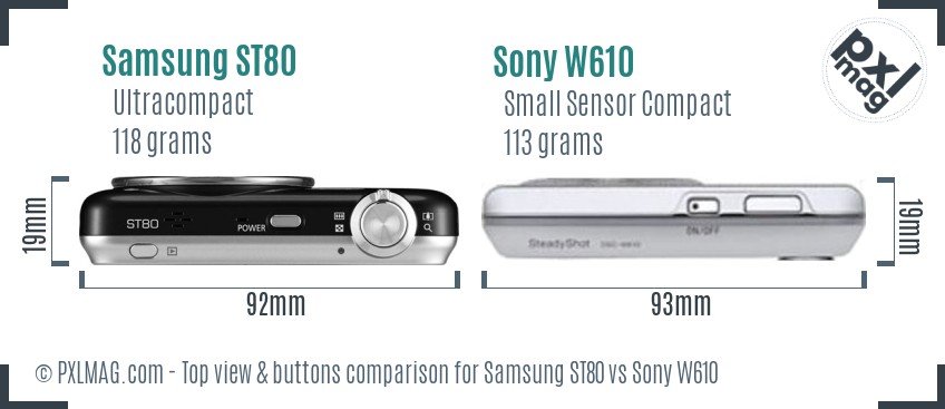 Samsung ST80 vs Sony W610 top view buttons comparison