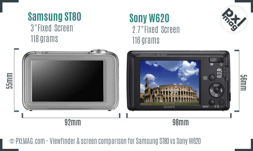 Samsung ST80 vs Sony W620 Screen and Viewfinder comparison