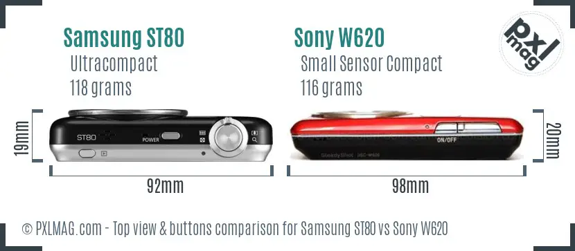 Samsung ST80 vs Sony W620 top view buttons comparison