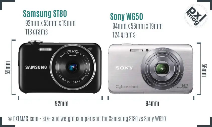 Samsung ST80 vs Sony W650 size comparison