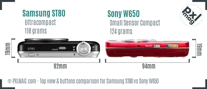 Samsung ST80 vs Sony W650 top view buttons comparison