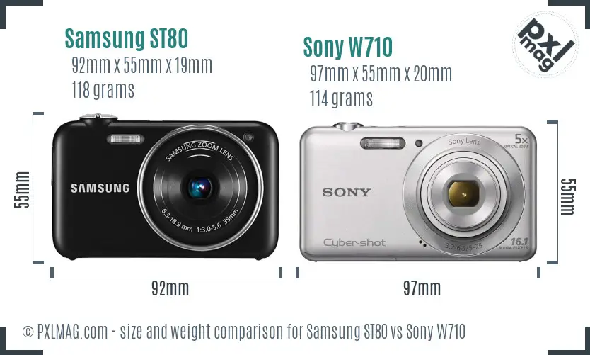 Samsung ST80 vs Sony W710 size comparison