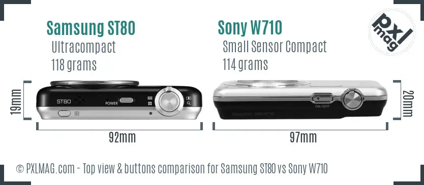 Samsung ST80 vs Sony W710 top view buttons comparison
