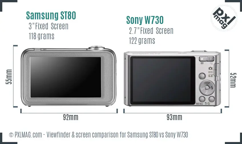 Samsung ST80 vs Sony W730 Screen and Viewfinder comparison