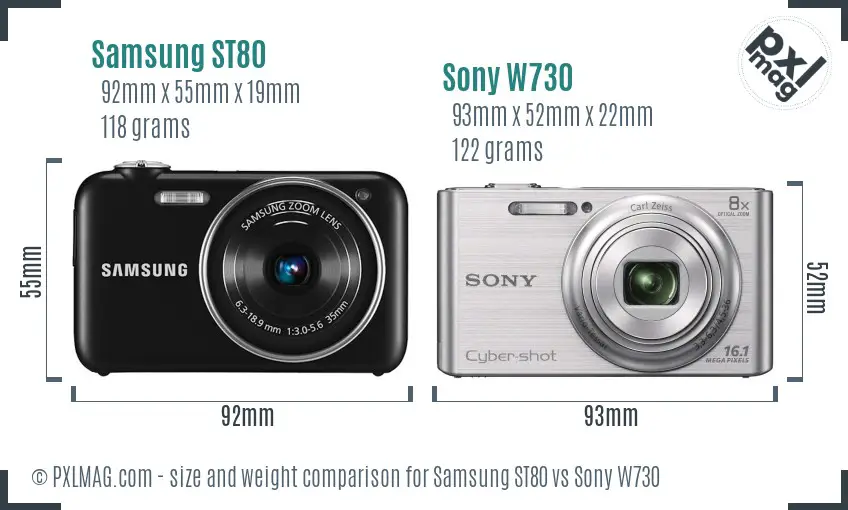 Samsung ST80 vs Sony W730 size comparison