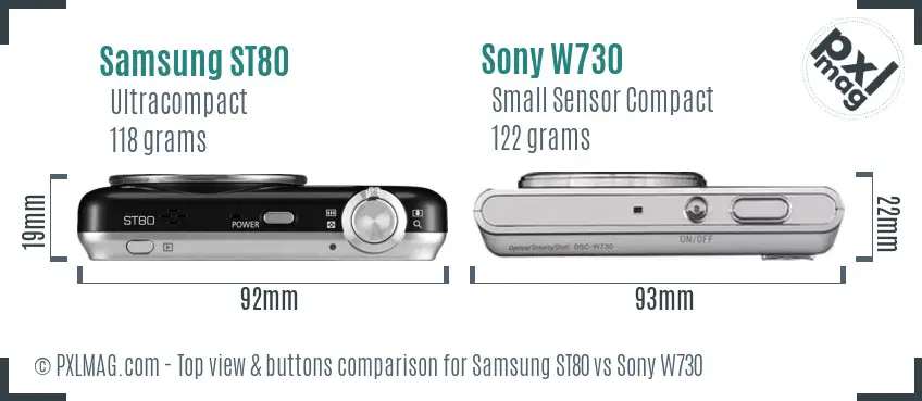 Samsung ST80 vs Sony W730 top view buttons comparison