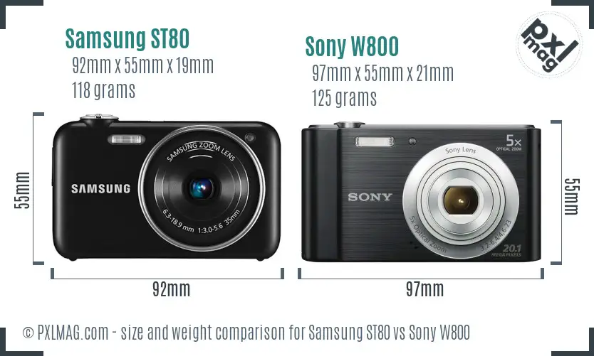 Samsung ST80 vs Sony W800 size comparison