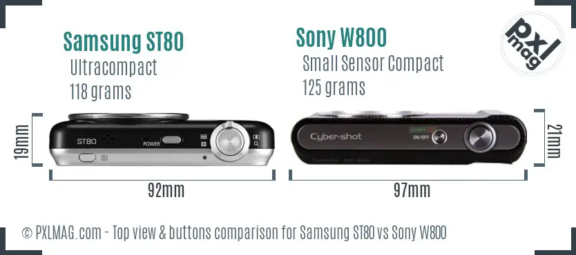 Samsung ST80 vs Sony W800 top view buttons comparison