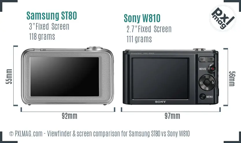 Samsung ST80 vs Sony W810 Screen and Viewfinder comparison