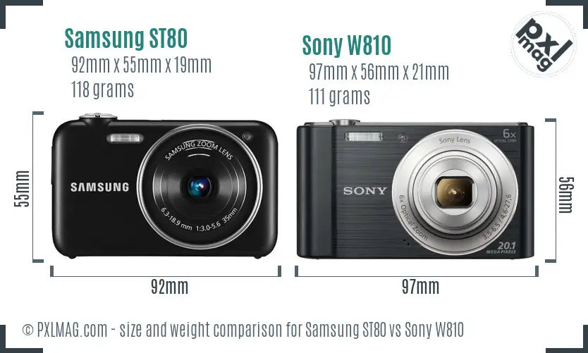 Samsung ST80 vs Sony W810 size comparison