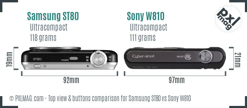 Samsung ST80 vs Sony W810 top view buttons comparison