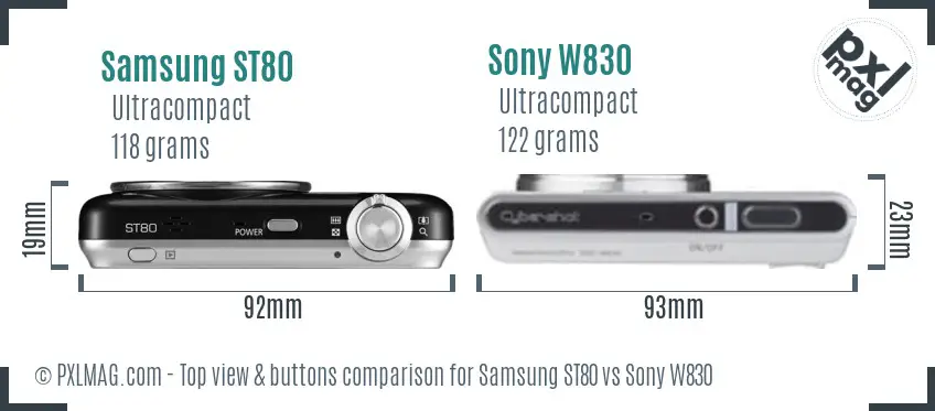 Samsung ST80 vs Sony W830 top view buttons comparison Samsung ST80 vs Sony W830 top view buttons comparison