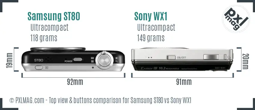 Samsung ST80 vs Sony WX1 top view buttons comparison