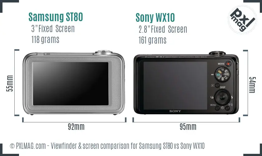 Samsung ST80 vs Sony WX10 Screen and Viewfinder comparison