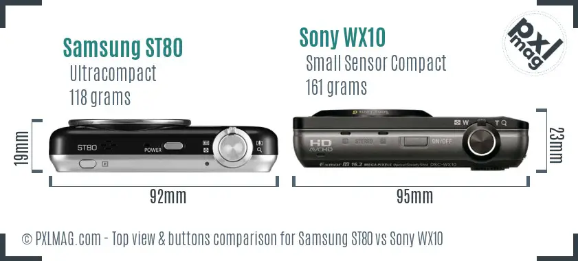 Samsung ST80 vs Sony WX10 top view buttons comparison