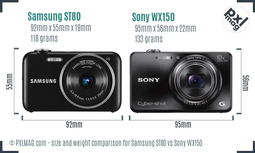 Samsung ST80 vs Sony WX150 size comparison
