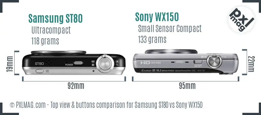 Samsung ST80 vs Sony WX150 top view buttons comparison