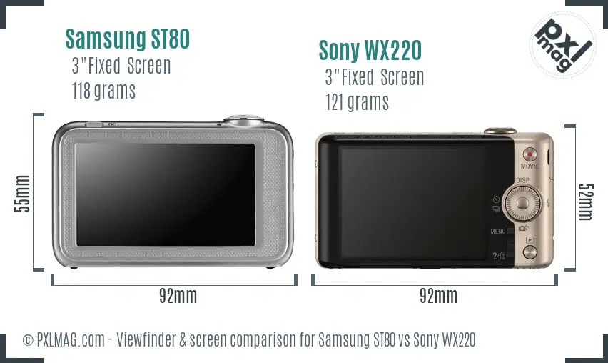 Samsung ST80 vs Sony WX220 Screen and Viewfinder comparison