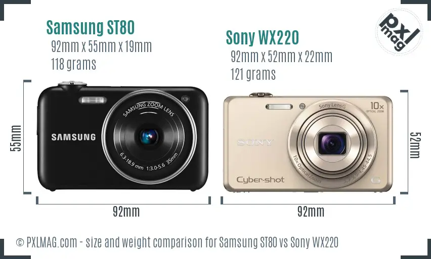 Samsung ST80 vs Sony WX220 size comparison