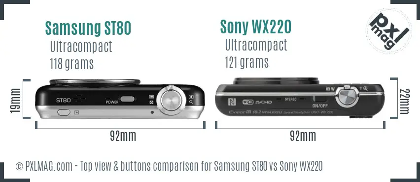 Samsung ST80 vs Sony WX220 top view buttons comparison