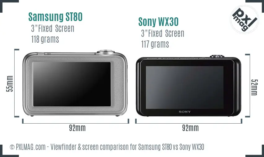 Samsung ST80 vs Sony WX30 Screen and Viewfinder comparison