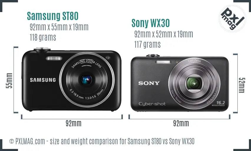 Samsung ST80 vs Sony WX30 size comparison