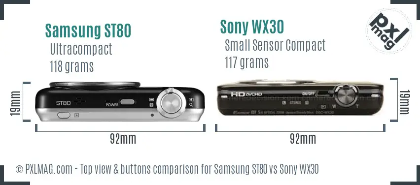 Samsung ST80 vs Sony WX30 top view buttons comparison