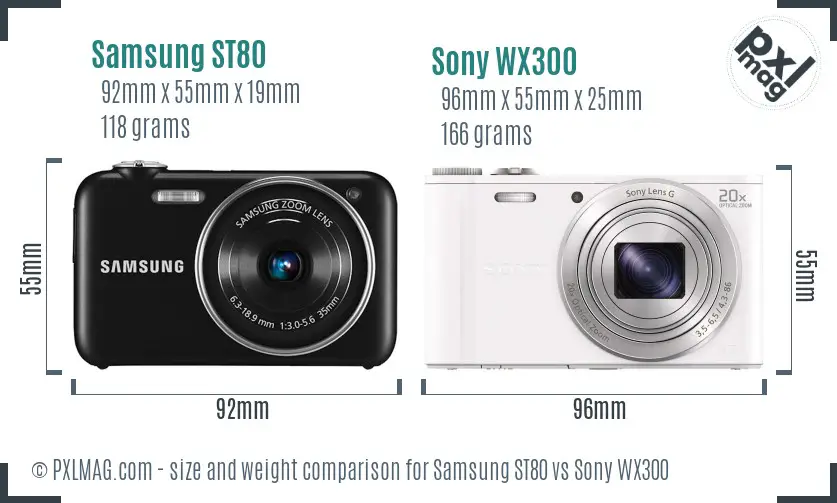 Samsung ST80 vs Sony WX300 size comparison