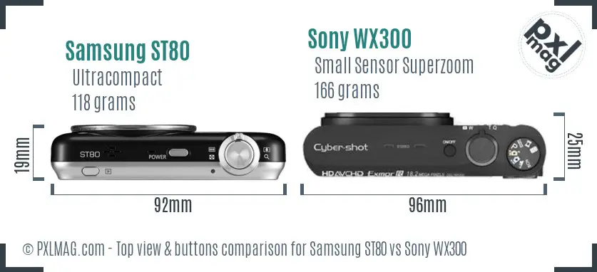 Samsung ST80 vs Sony WX300 top view buttons comparison