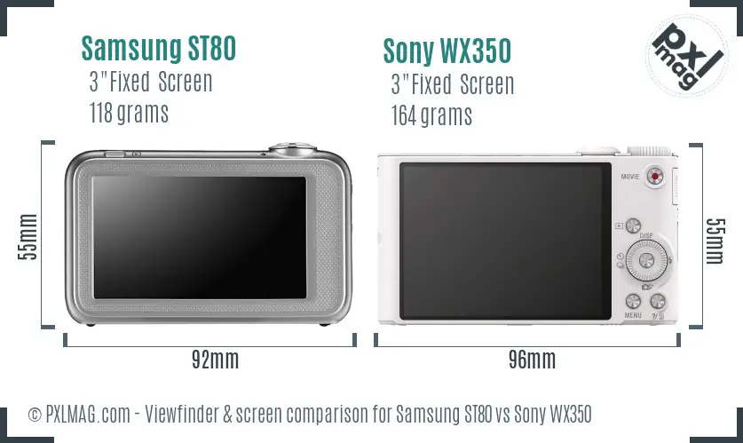 Samsung ST80 vs Sony WX350 Screen and Viewfinder comparison