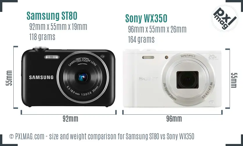 Samsung ST80 vs Sony WX350 size comparison