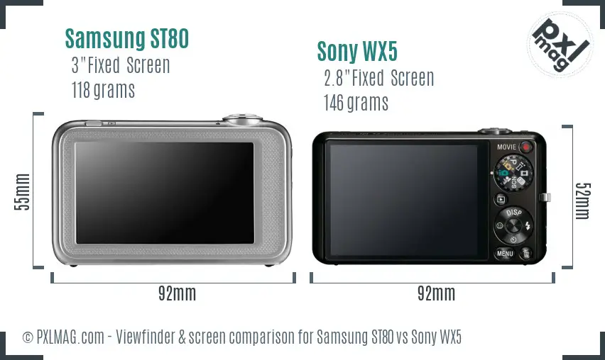 Samsung ST80 vs Sony WX5 Screen and Viewfinder comparison