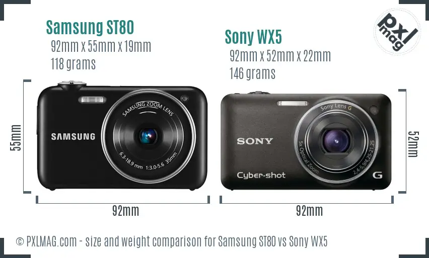 Samsung ST80 vs Sony WX5 size comparison