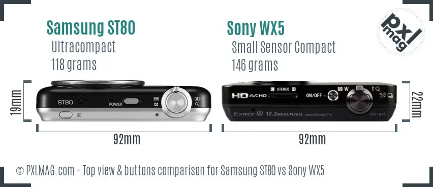 Samsung ST80 vs Sony WX5 top view buttons comparison