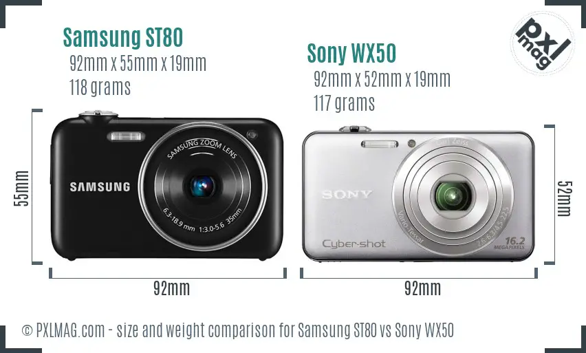 Samsung ST80 vs Sony WX50 size comparison Samsung ST80 vs Sony WX50 size comparison