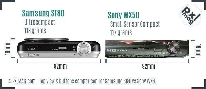 Samsung ST80 vs Sony WX50 top view buttons comparison Samsung ST80 vs Sony WX50 top view buttons comparison