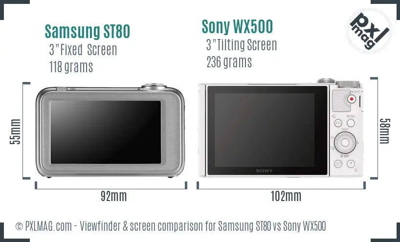 Samsung ST80 vs Sony WX500 Screen and Viewfinder comparison