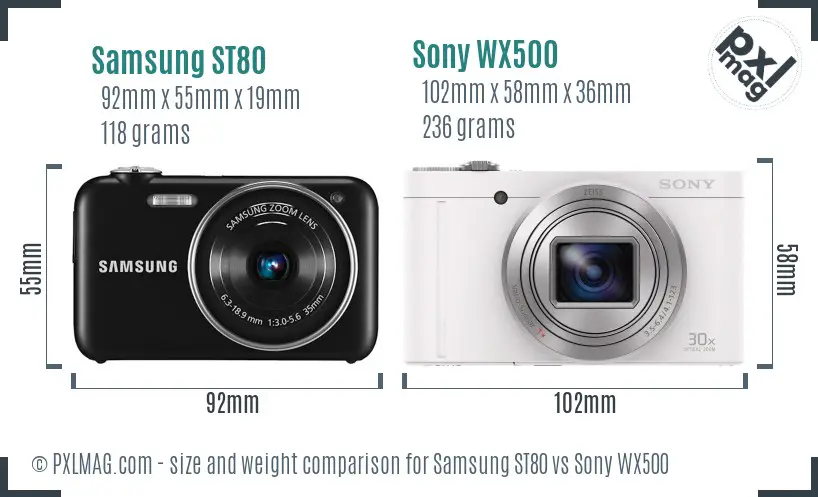 Samsung ST80 vs Sony WX500 size comparison