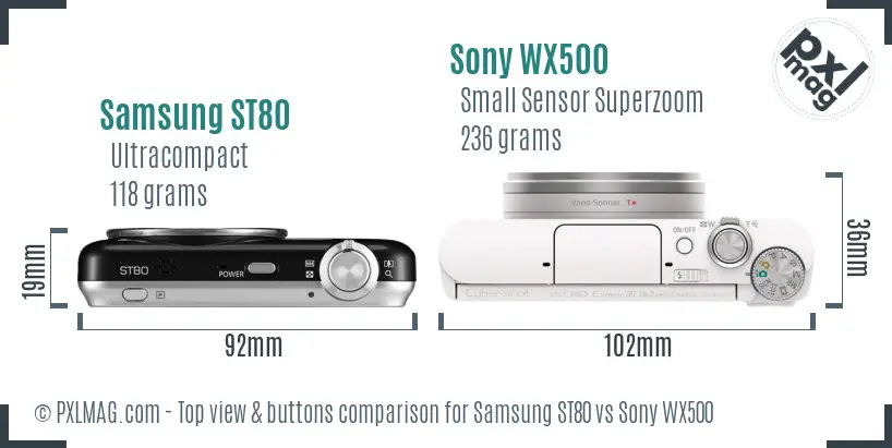 Samsung ST80 vs Sony WX500 top view buttons comparison