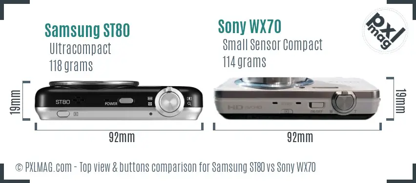 Samsung ST80 vs Sony WX70 top view buttons comparison Samsung ST80 vs Sony WX70 top view buttons comparison