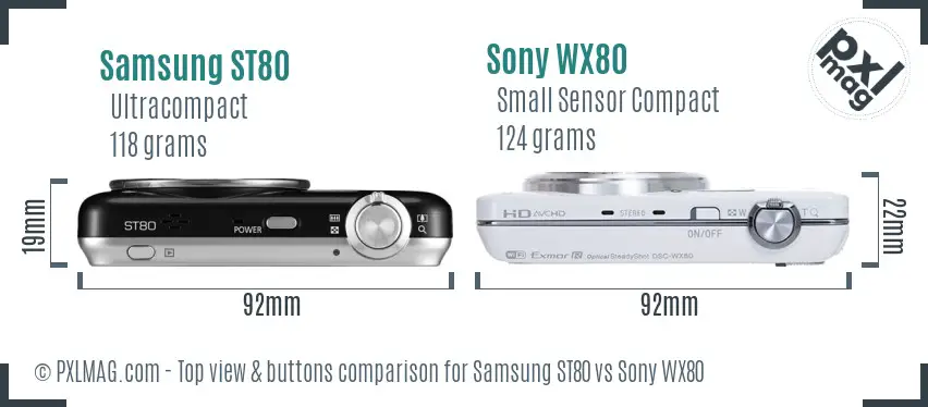 Samsung ST80 vs Sony WX80 top view buttons comparison Samsung ST80 vs Sony WX80 top view buttons comparison